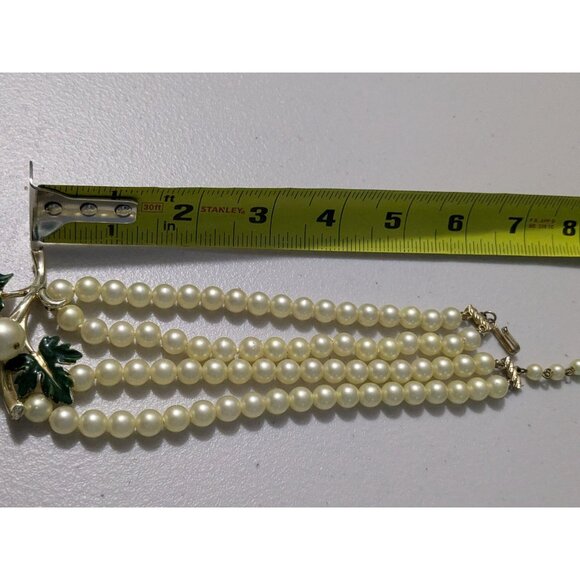Vintage Double Strand Faux Pearl Necklace With Grapevine Pendant - Picture 11 of 11